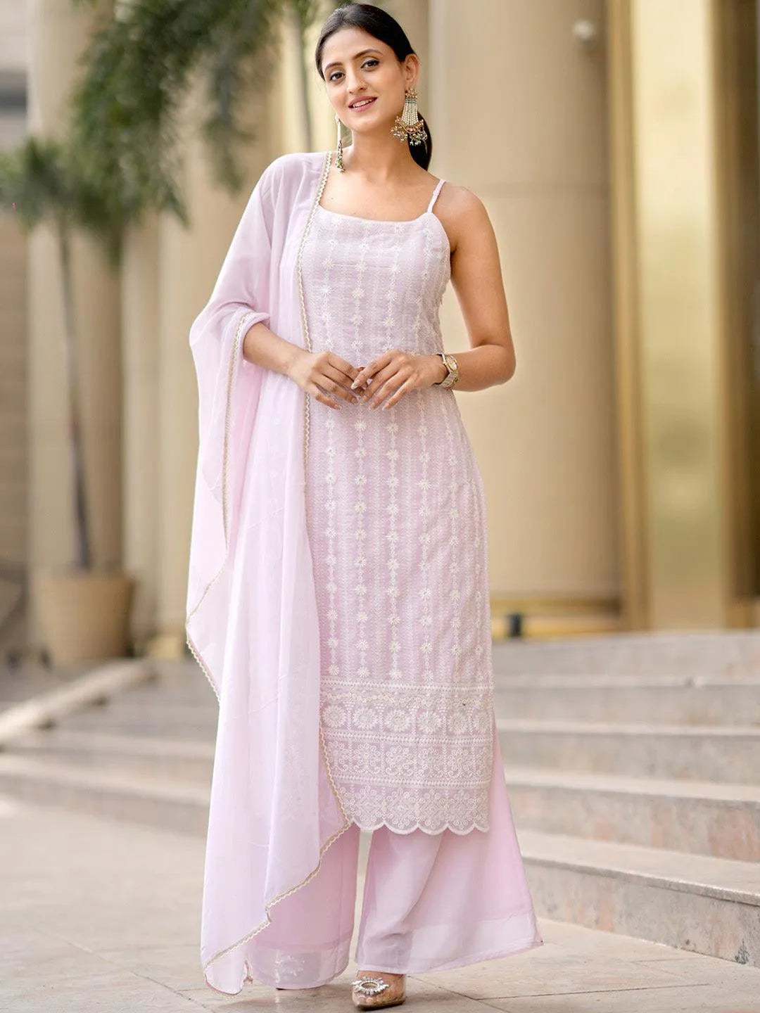 Pink Embroidered Georgette Suit Set - Jashvi