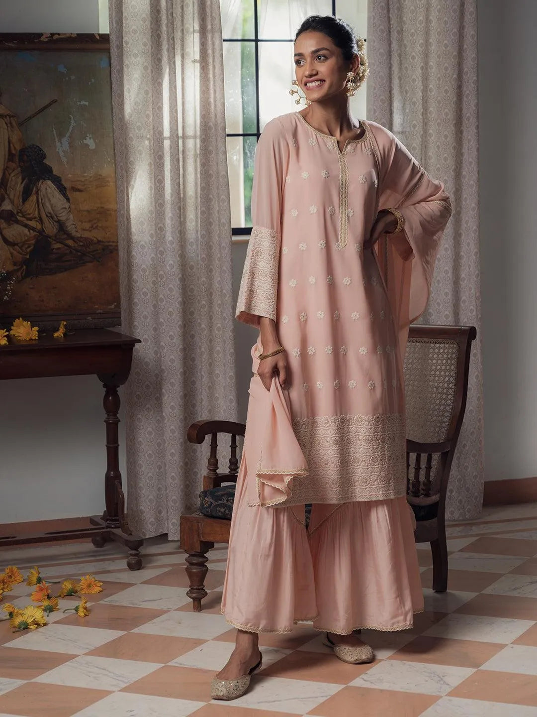 Pink Embroidered Georgette Suit Set - Jashvi