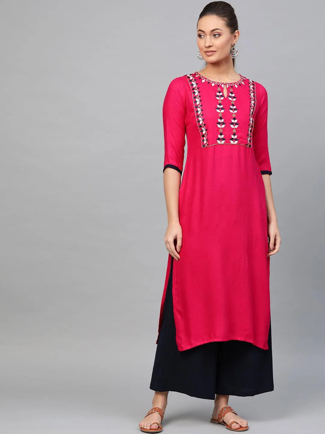 Pink Embroidered Rayon Kurta - Jashvi