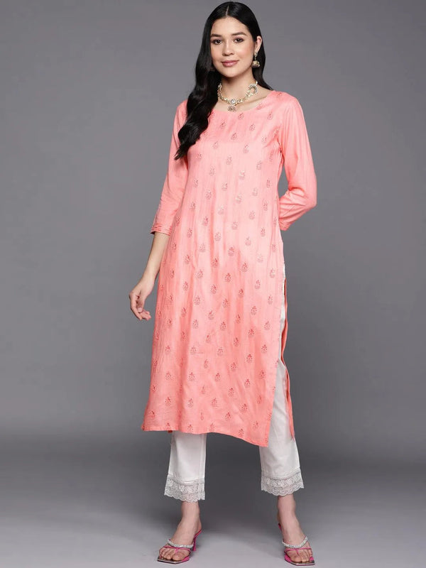 Pink Embroidered Rayon Straight Kurta - Jashvi