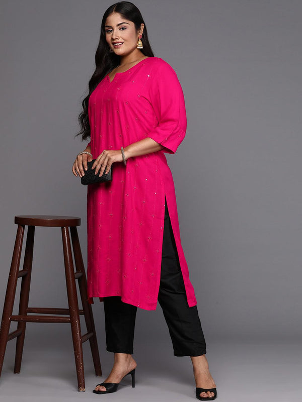 Pink Embroidered Rayon Straight Kurta - Jashvi