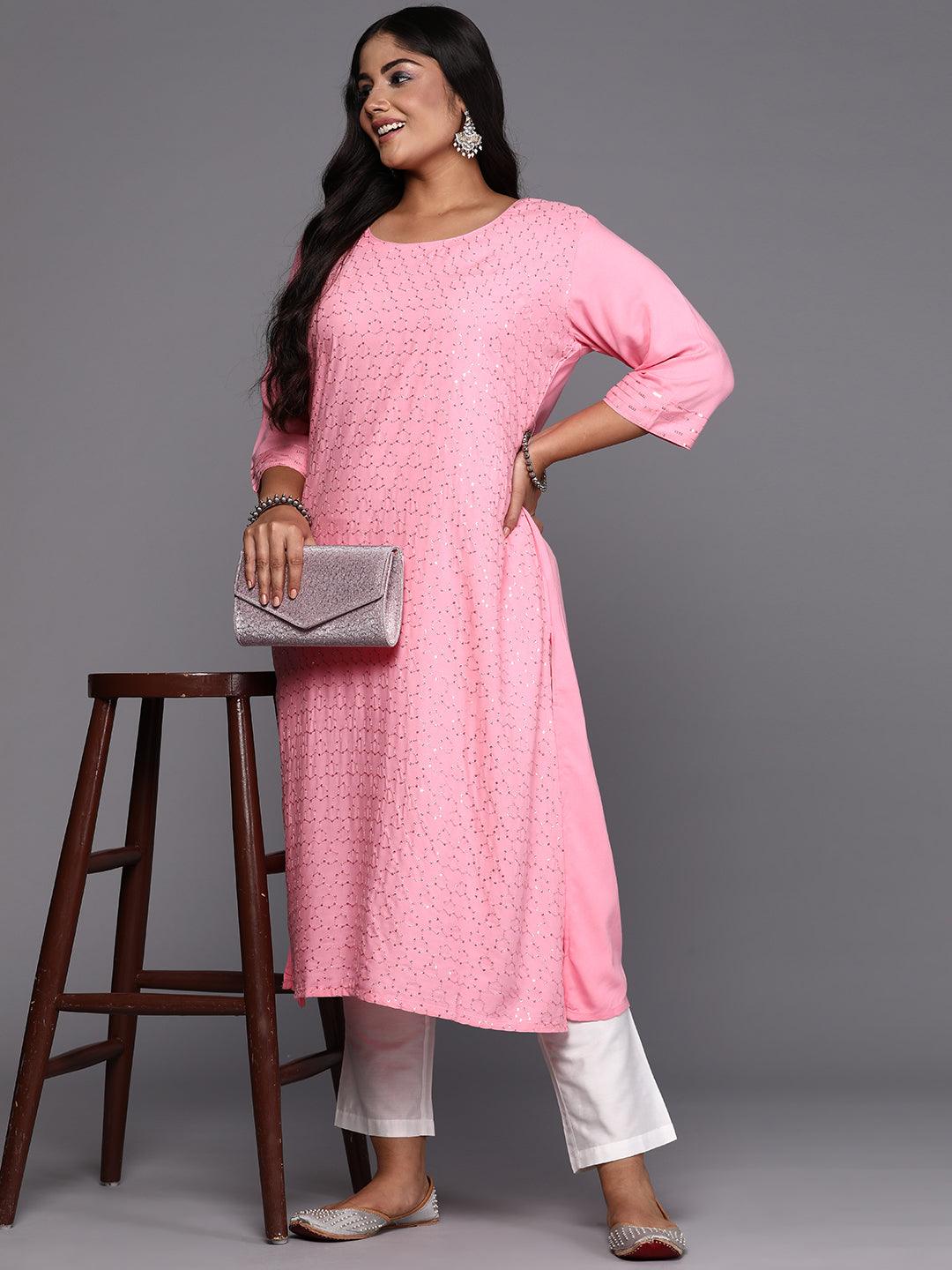 Pink Embroidered Rayon Straight Kurta - Jashvi