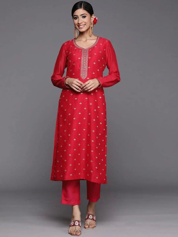 Pink Embroidered Silk Straight Kurta - Jashvi