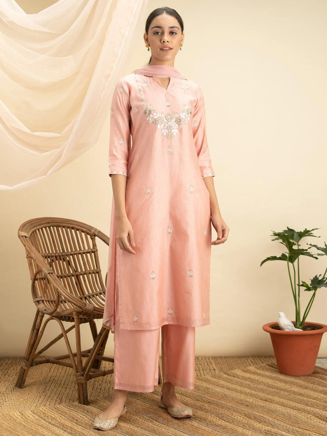 Pink Embroidered Silk Suit Set - Jashvi