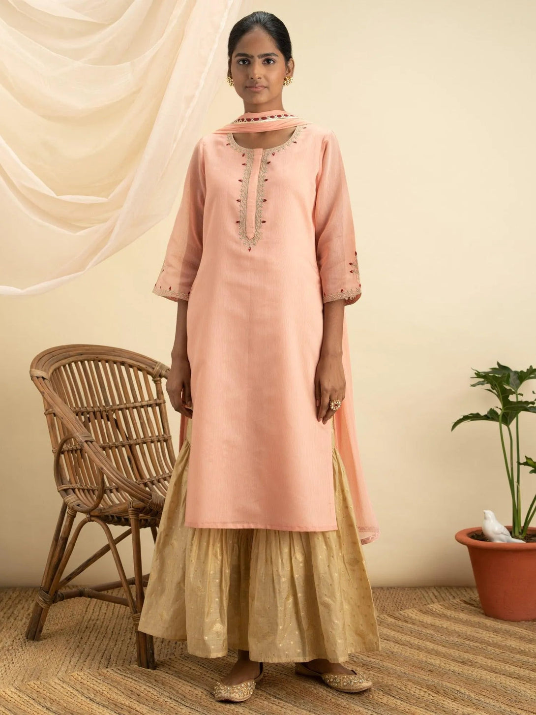 Pink Embroidered Silk Suit Set - Jashvi