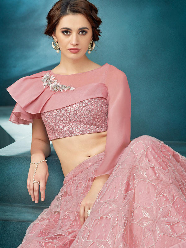 Women's Pink Fancy Net Designer Lehenga Choli - Odette