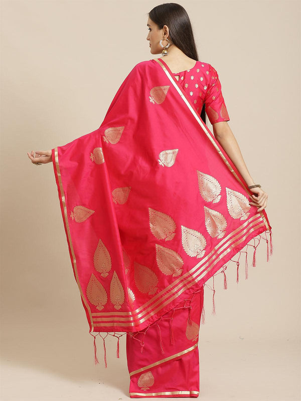 Women's Pink Festive Silk Blend Woven Saree With Unstitched Blouse - Odette