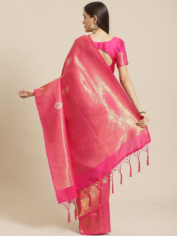 Women's Pink Festive Silk Blend Woven Saree With Unstitched Blouse - Odette