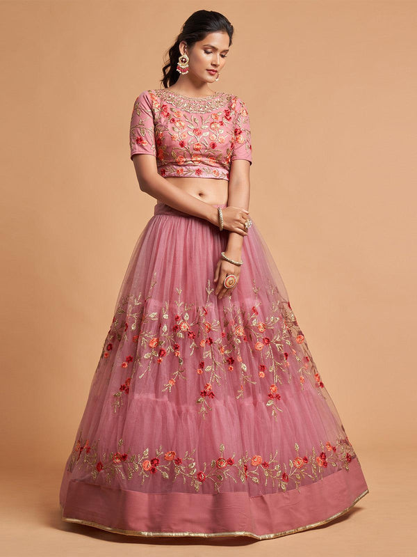 Women's Pink Floral Lehenga Choli Set - Odette