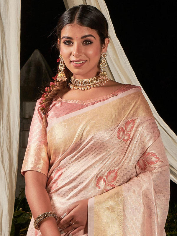 Women's Pink Premium Linen Silk Leheriya Saree - Odette