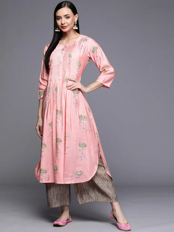 Pink Printed Chanderi Silk Kurta - Jashvi