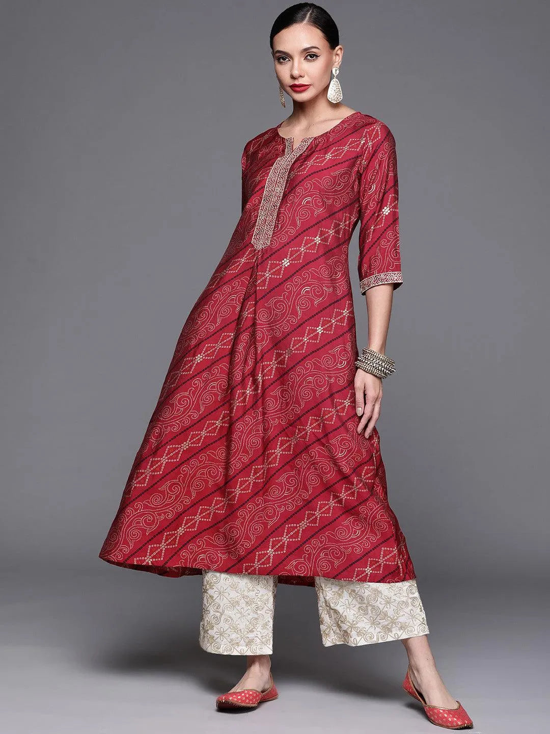 Pink Printed Chanderi Silk Kurta - Jashvi