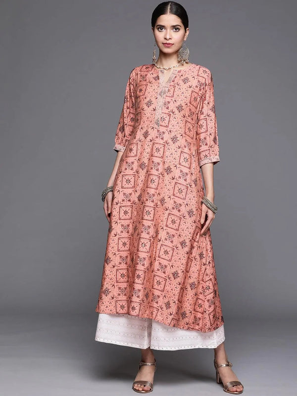 Pink Printed Chanderi Silk Kurta - Jashvi