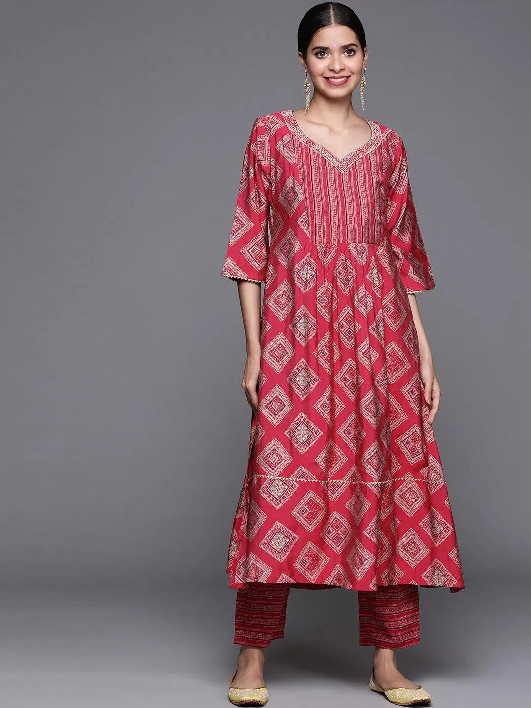 Pink Printed Chanderi Silk Kurta - Jashvi