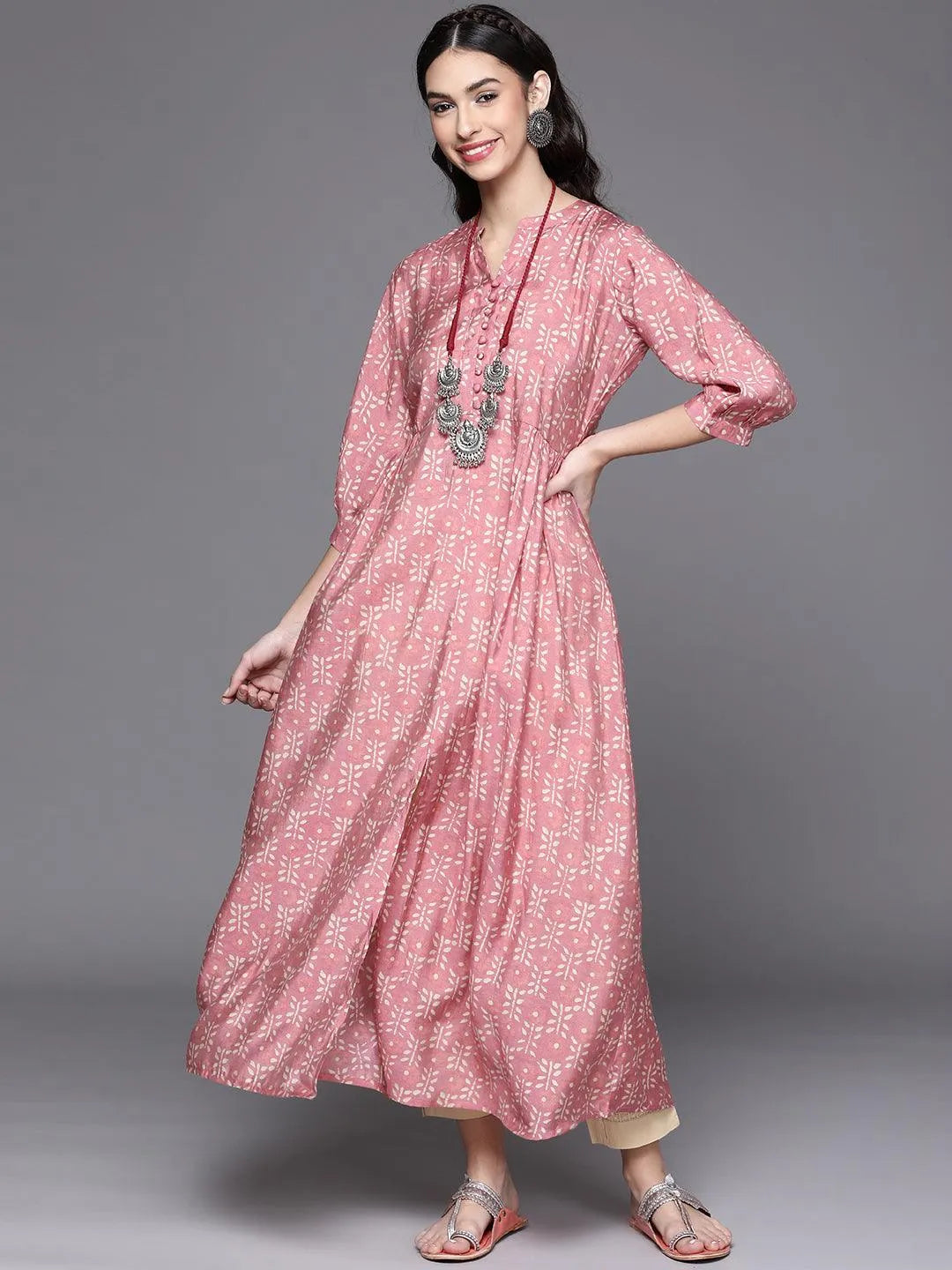 Pink Printed Chanderi Silk Kurta - Jashvi