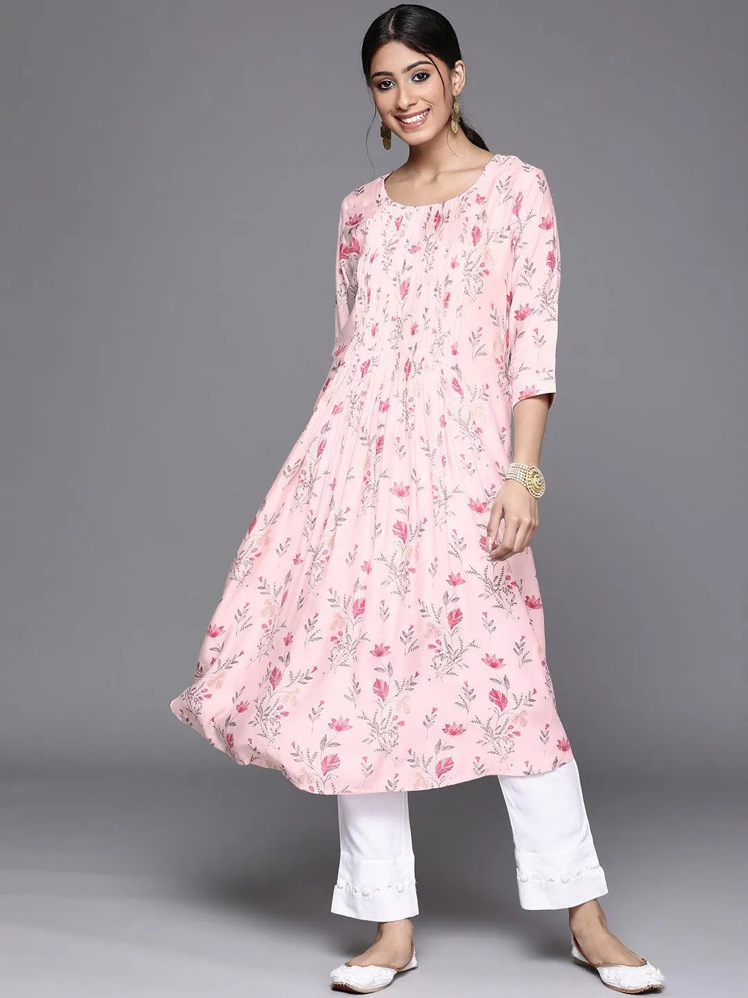 Pink Printed Chanderi Silk Kurta - Jashvi