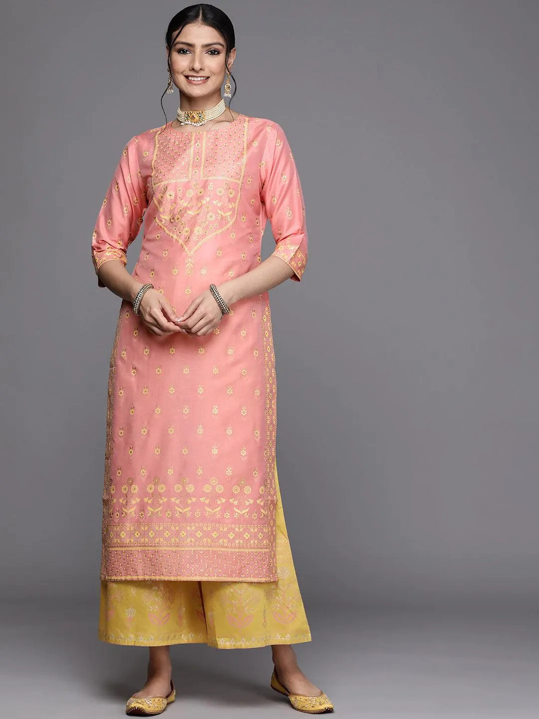 Pink Printed Chanderi Silk Kurta - Jashvi