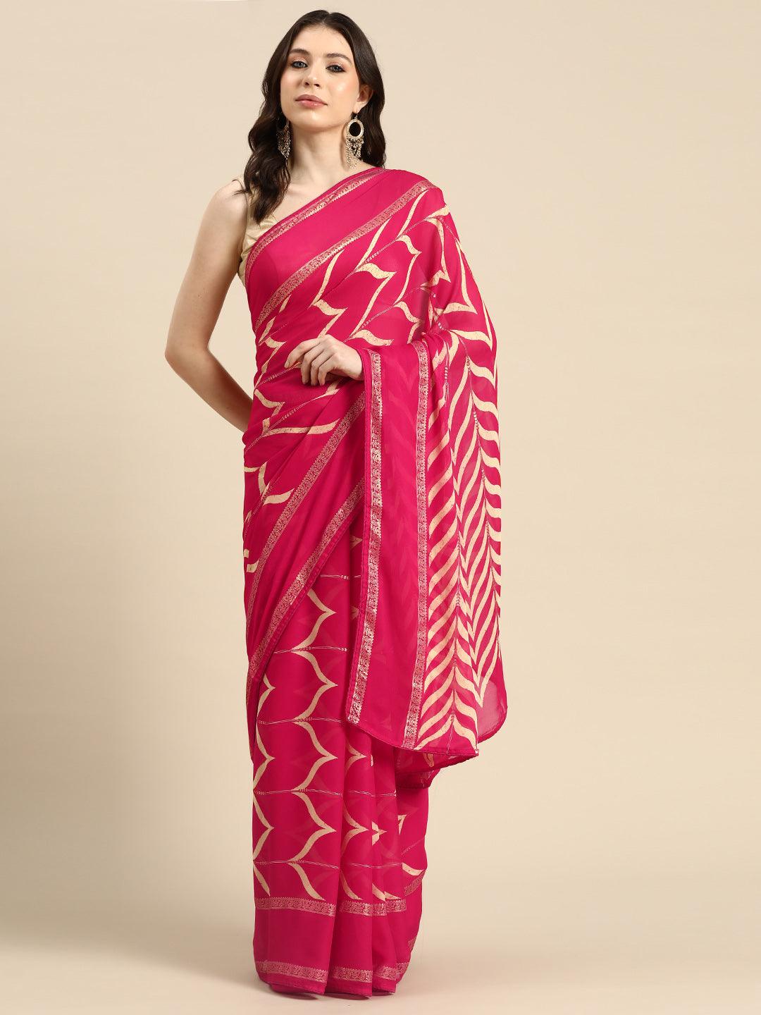 Pink Printed Chiffon Saree - Jashvi