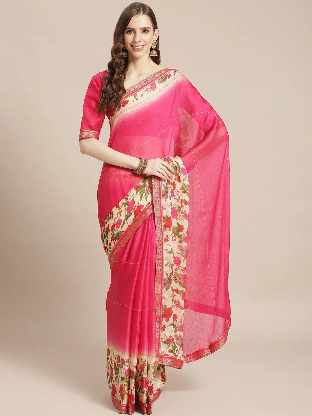 Pink Printed Chiffon Saree - Jashvi