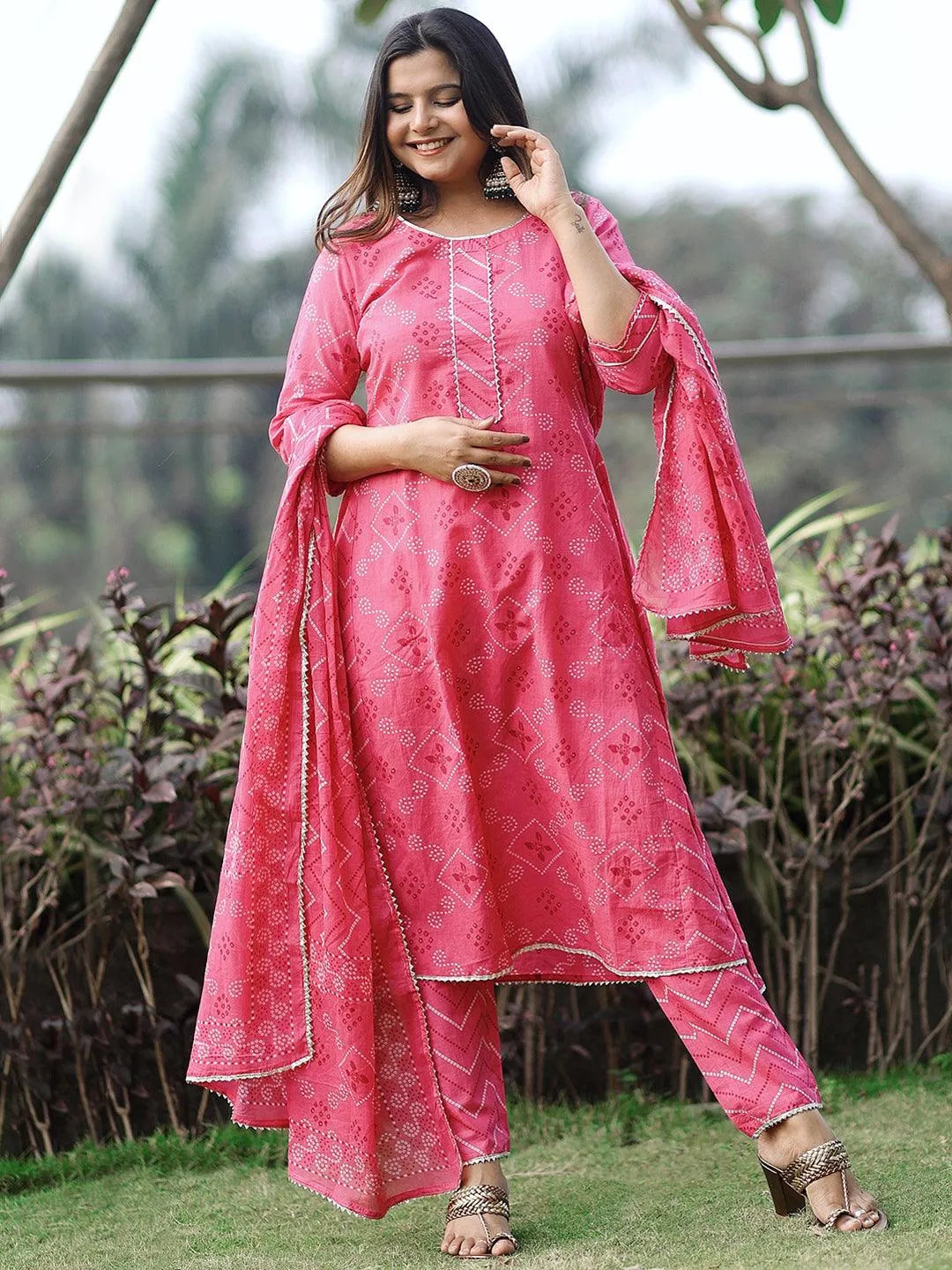 Pink Printed Cotton Suit Set - Jashvi