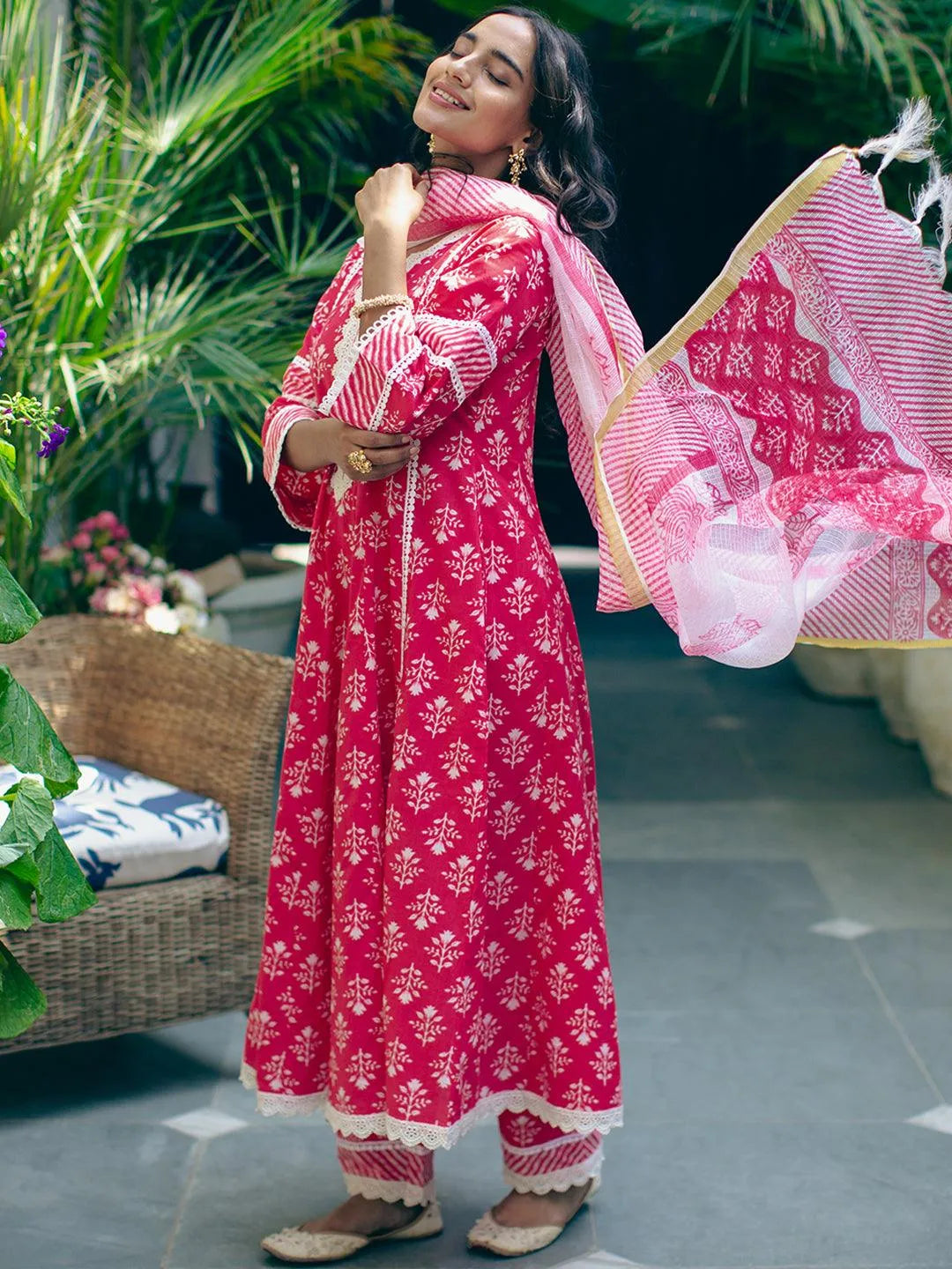 Pink Printed Cotton Suit Set - Jashvi