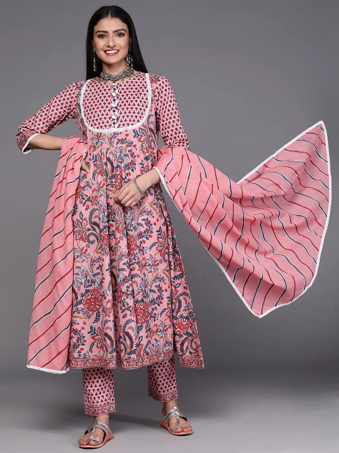 Pink Printed Cotton Suit Set - Jashvi