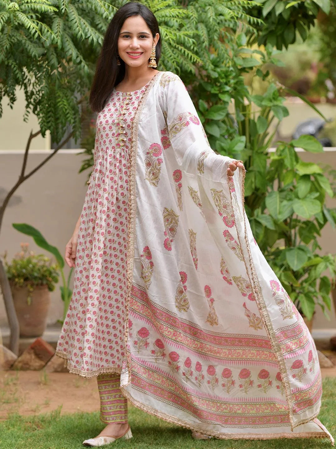 Pink Printed Cotton Suit Set - Jashvi