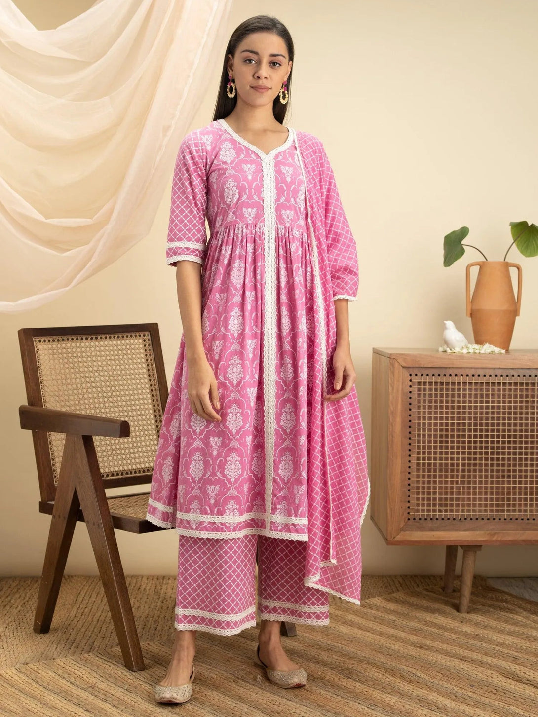 Pink Printed Cotton Suit Set - Jashvi