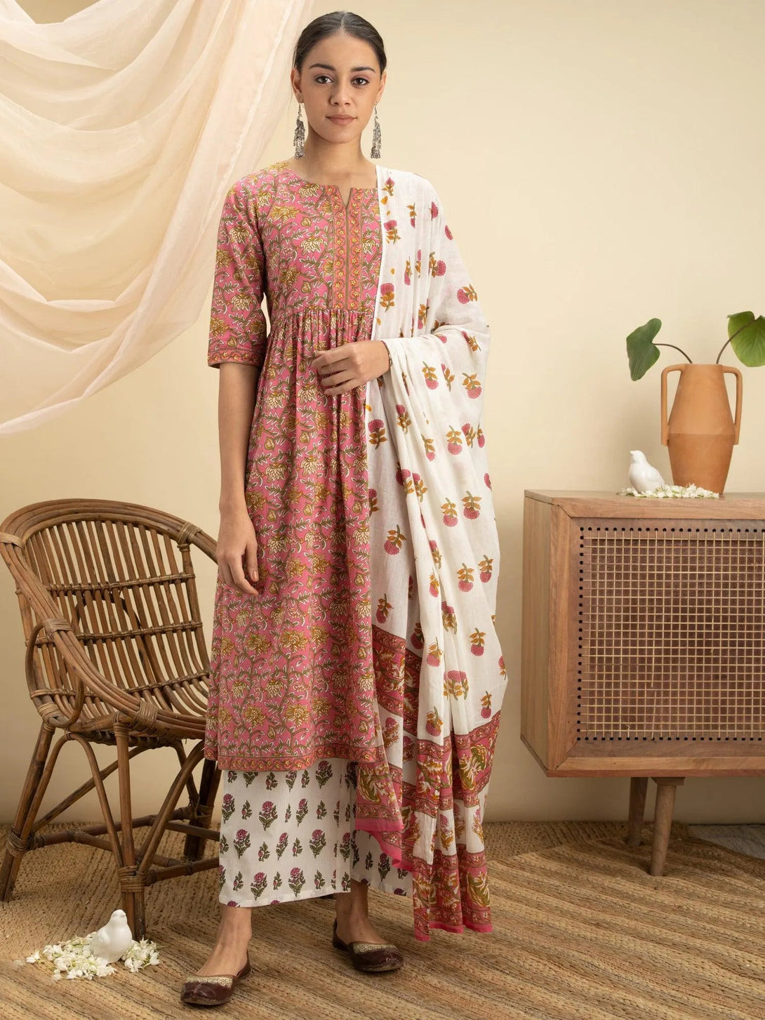 Pink Printed Cotton Suit Set - Jashvi