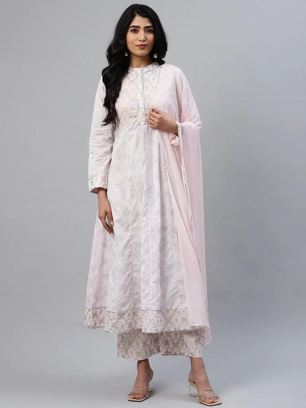 Pink Printed Cotton Kurta Set - Jashvi