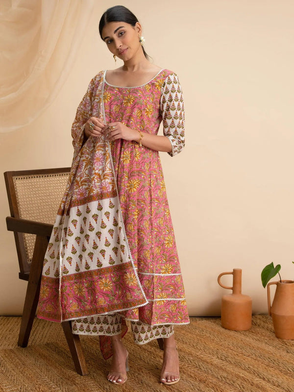 Pink Printed Cotton Suit Set - Jashvi