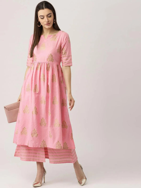 Pink Printed Cotton Kurta Set - Jashvi