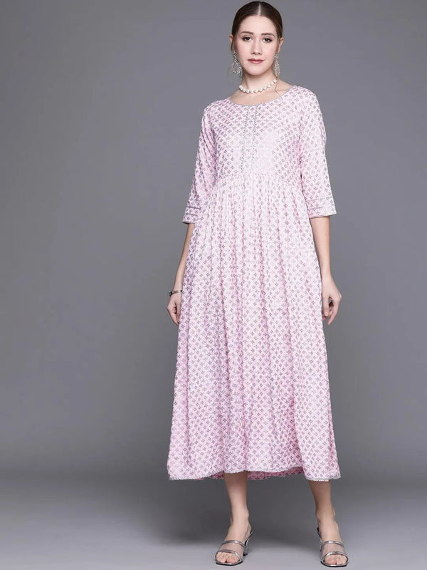 Pink Printed Cotton Dress - Jashvi