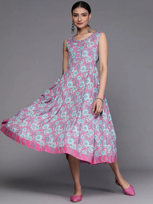 Pink Printed Cotton Dress - Jashvi