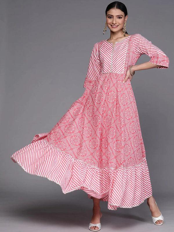 Pink Printed Cotton Dress - Jashvi