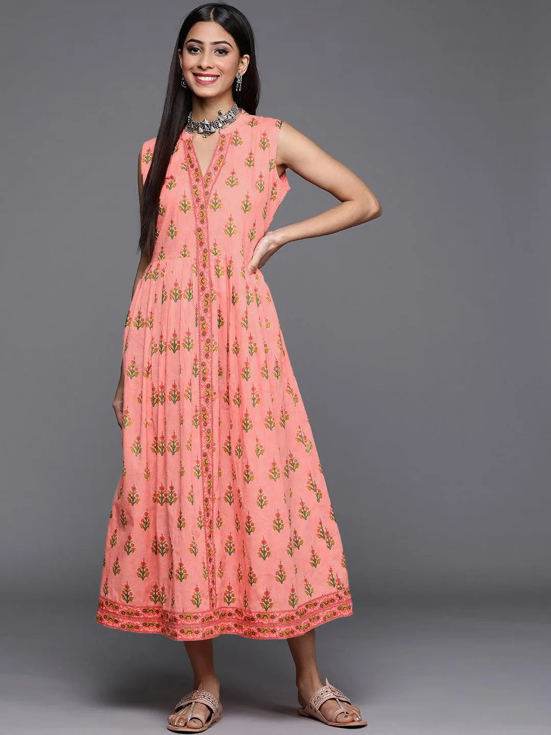 Pink Printed Cotton Dress - Jashvi