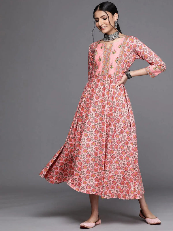 Pink Printed Cotton Dress - Jashvi