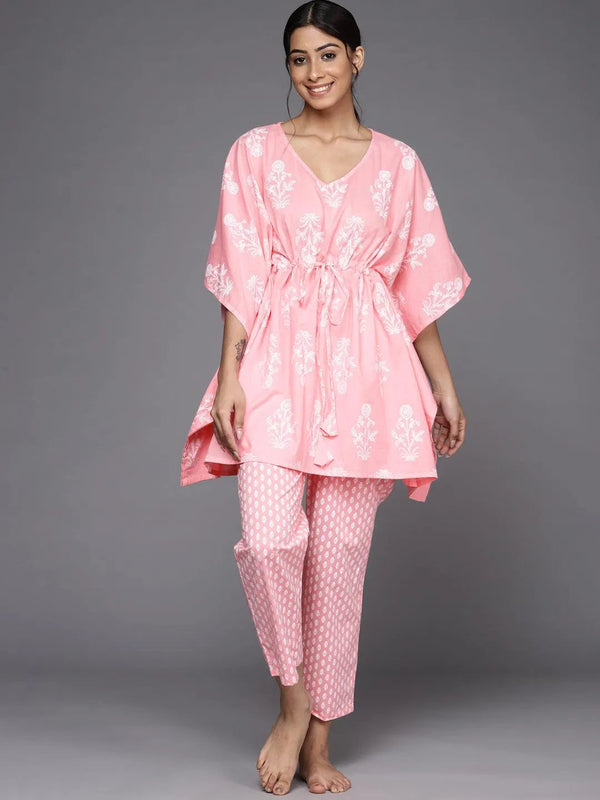 Pink Printed Cotton Night Suit - Jashvi