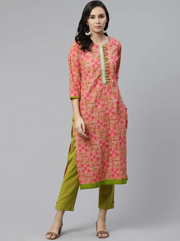 Pink Printed Cotton Kurta - Jashvi