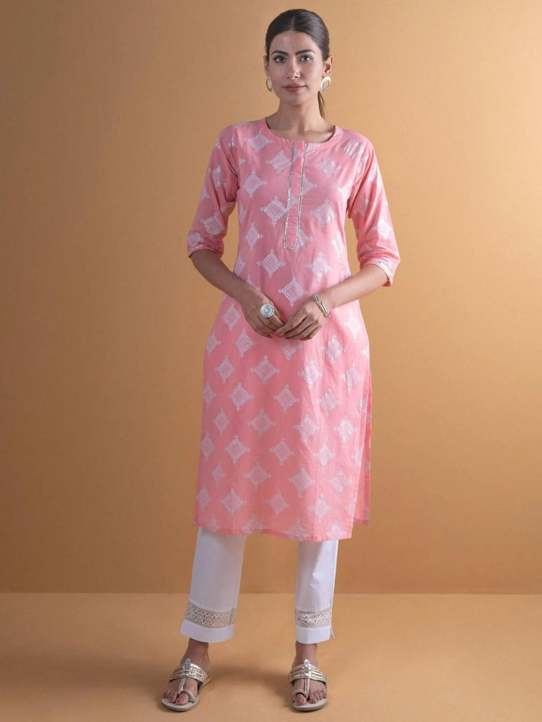 Pink Printed Cotton Kurta - Jashvi