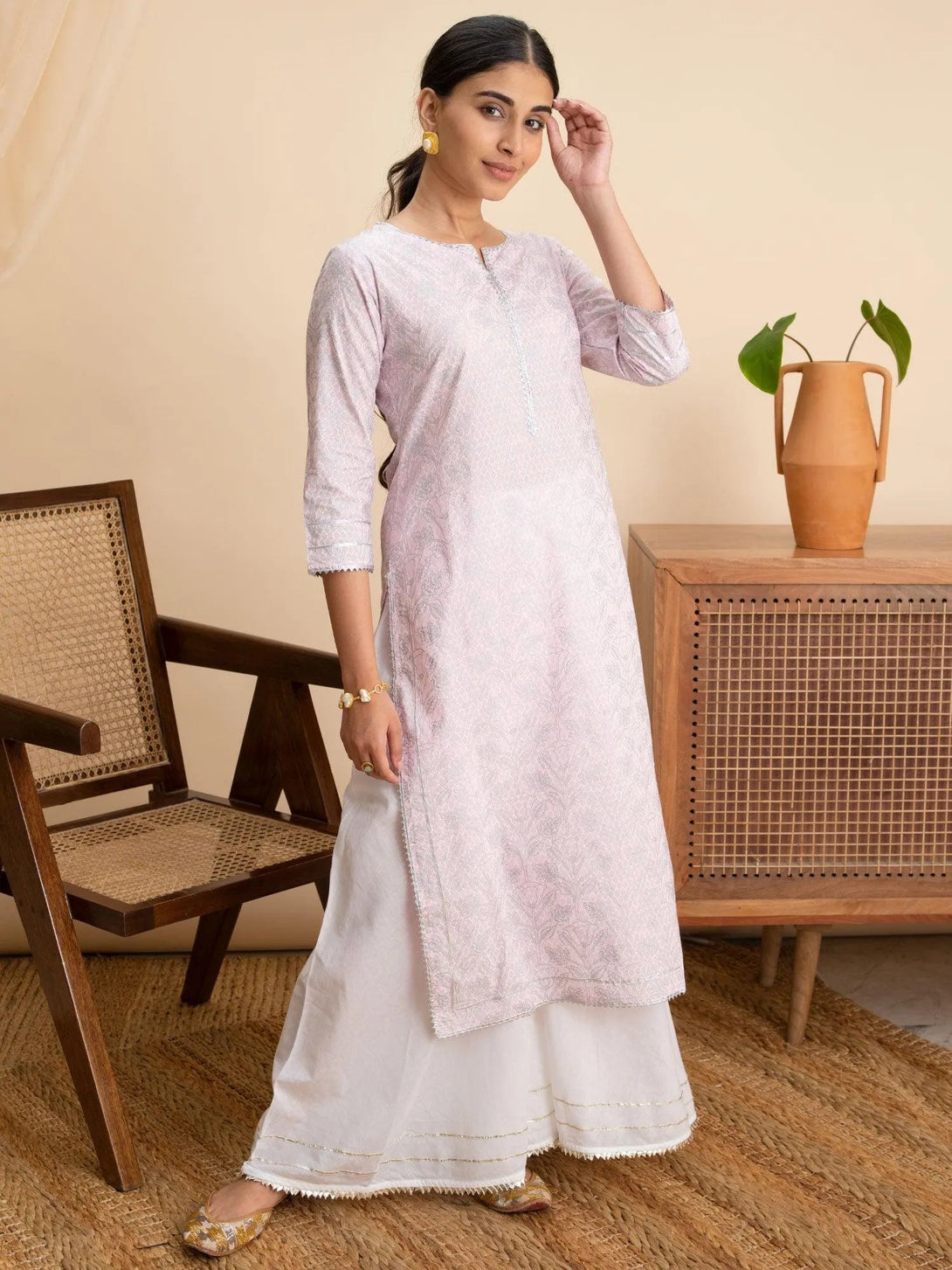 Pink Printed Cotton Kurta - Jashvi