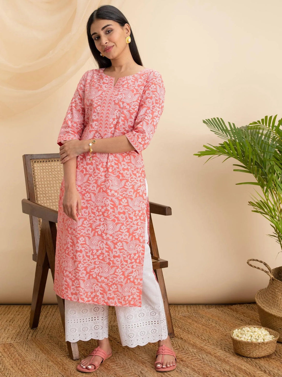 Pink Printed Cotton Kurta - Jashvi