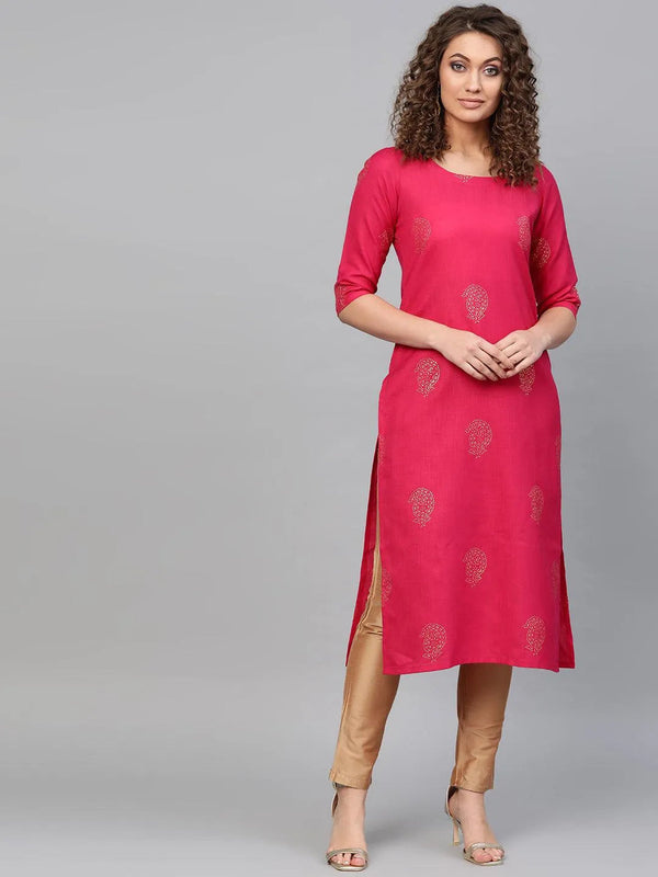 Pink Printed Cotton Kurta - Jashvi