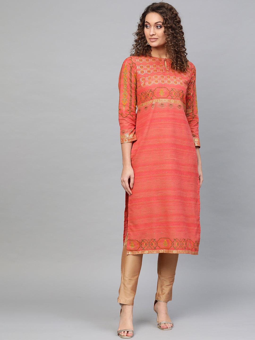 Pink Printed Cotton Kurta - Jashvi