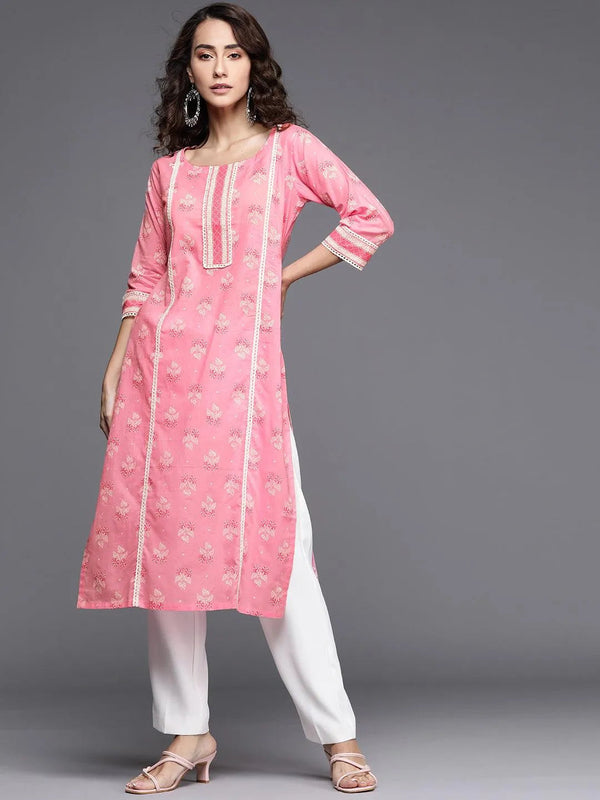 Pink Printed Cotton Kurta - Jashvi