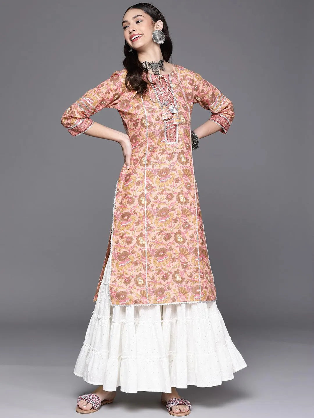 Pink Printed Cotton Kurta - Jashvi