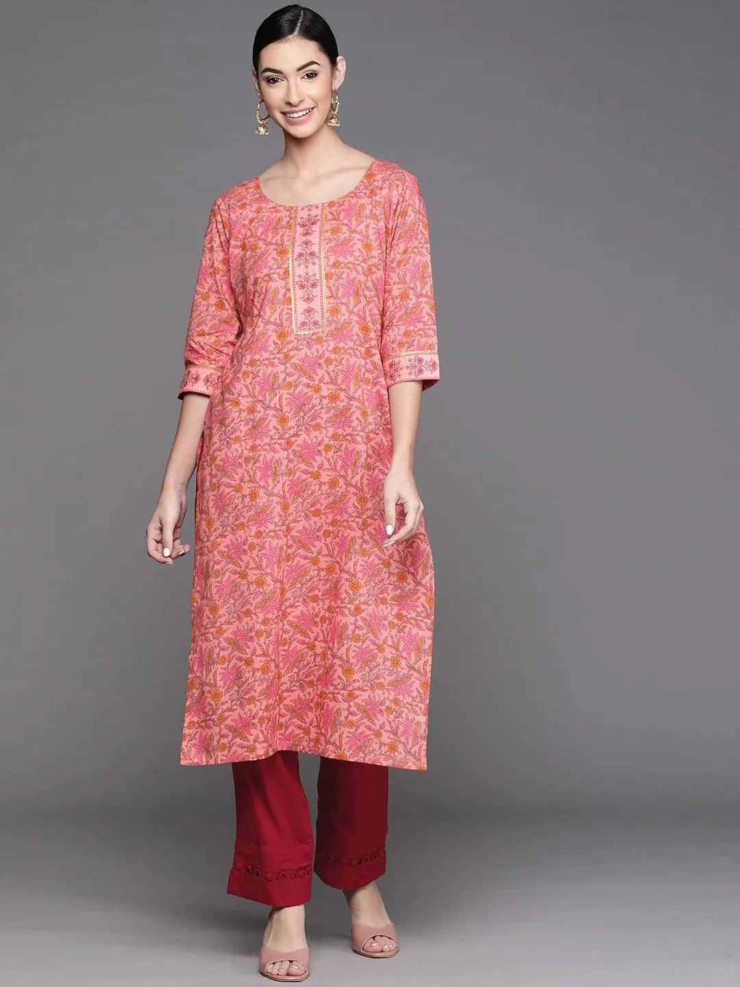 Pink Printed Cotton Kurta - Jashvi