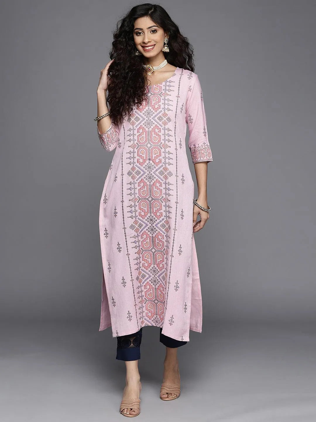 Pink Printed Cotton Kurta - Jashvi