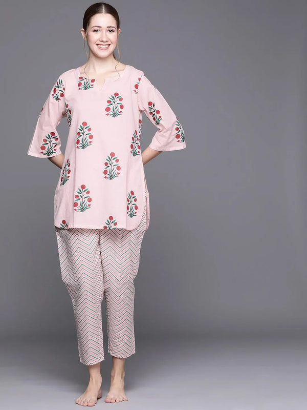 Pink Printed Cotton Night Suit - Jashvi