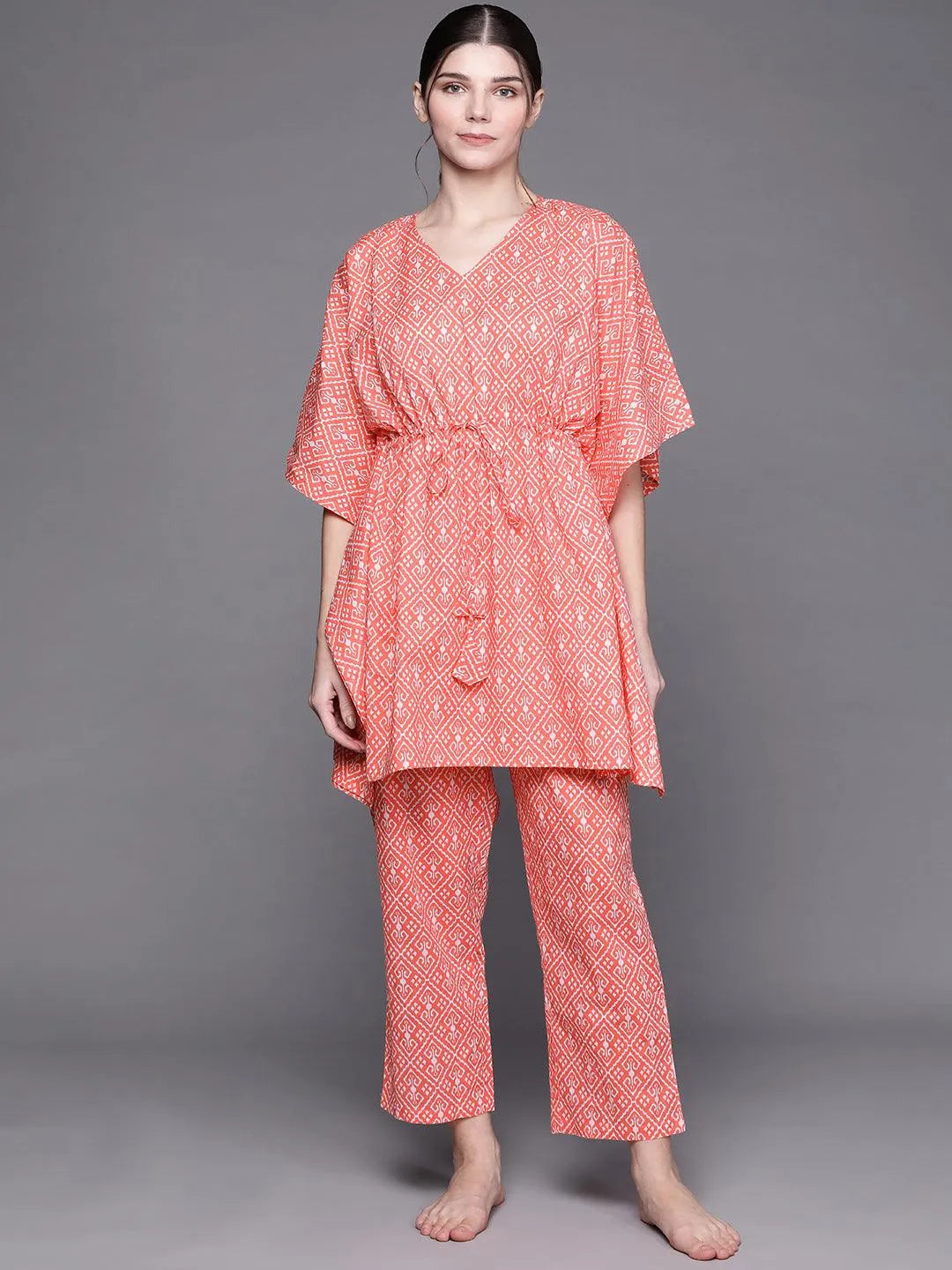 Pink Printed Cotton Night Suit - Jashvi